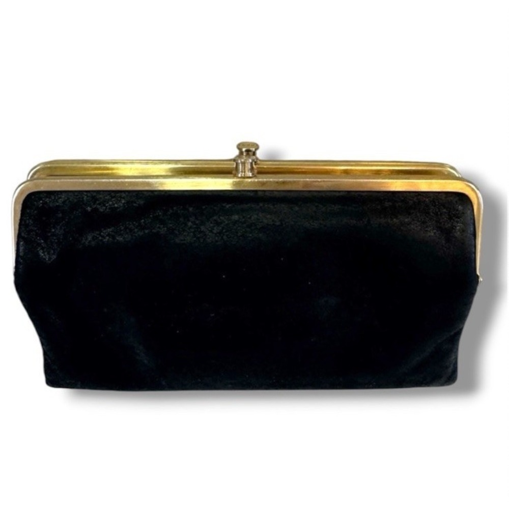 Hobo The Original Leather Lauren Double Frame Clutch Wallet Black Textured VTG